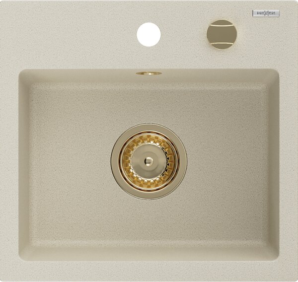 Mexen Milo granitno pomivalno korito 1-komorno 435 x 410 mm, bež, sifon zlati - 6505441000-69-G