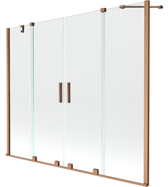 Mexen Velar Duo 2-krilni premični kopalniški zaslon 200 x 150 cm, prozoren, brušeni baker - 896-200-000-02-65