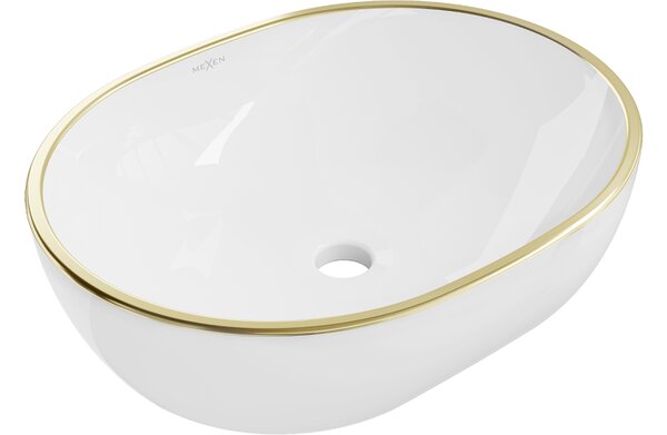 Mexen Viki pultna umivalnik 48 x 35 cm, bela/zlata obroba - 21054805