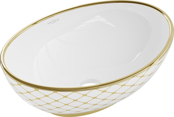 Mexen Elza umivalnik nadpulten 40 x 33 cm, bela/zlata vzorec mreža - 21014009