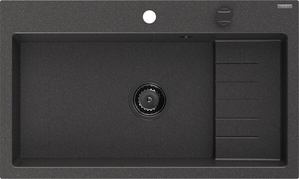 Mexen Omar granitno pomivalno korito z 1 komoro 800 x 480 mm, črno s pegami, črni sifon - 6520801005-76-B