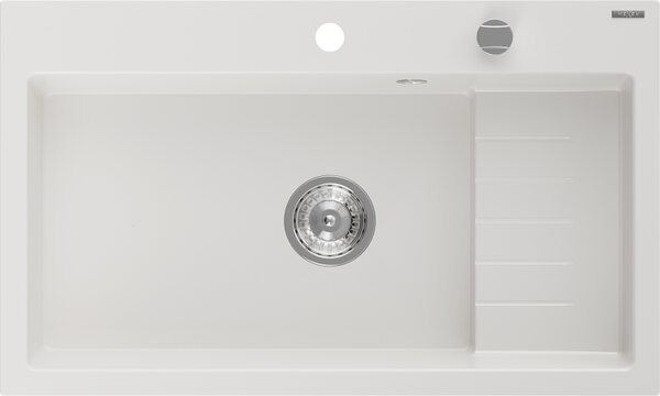 Mexen Omar granitno pomivalno korito 1-komorno 800 x 480 mm, belo, sifon krom - 6520801005-20
