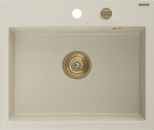 Mexen Oscar granitno pomivalno korito z eno komoro 580 x 490 mm, bež, zlati sifon - 6519581000-69-G