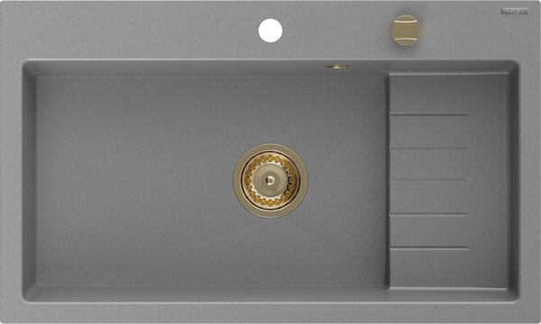 Mexen Omar granitno pomivalno korito z eno komoro 800 x 480 mm, siva, sifon zlat - 6520801005-71-G