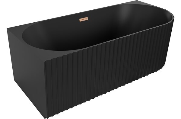 Mexen Gia prostostoječa vogalna kad z rebrasto teksturo, leva 150 x 75 cm, črna mat, preliv brušeni baker - 52701507571L-65