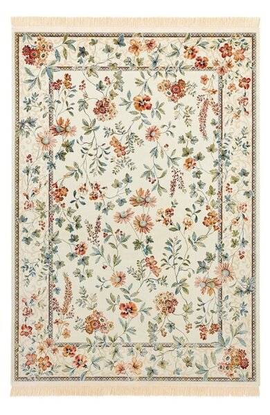 Kremno bela viskozna preproga 95x140 cm Oriental Flowers – Nouristan