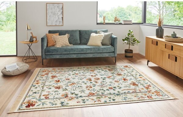 Kremno bela viskozna preproga 95x140 cm Oriental Flowers – Nouristan