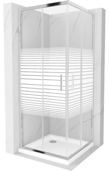 Mexen Rio kvadratna pršna kabina 70 x 70 cm, beli trakovi, krom + pladenj Flat, bel - 860-070-070-01-20-4010