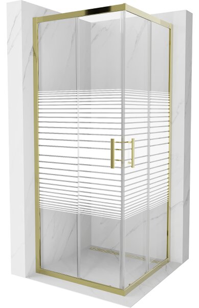 Mexen Rio kvadratna pršna kabina 80 x 80 cm, bele proge, zlata - 860-080-080-50-20