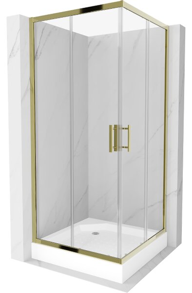 Mexen Rio kvadratna pršna kabina 90 x 90 cm, prozorna, zlata + kad, bela - 860-090-090-50-00-4510
