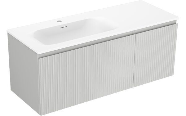 Mexen Rivel kopalniška omara 120 cm z umivalnikom Vela levo, 1S, 1D, z rebrasto površino, siva mat/bela mat