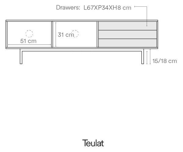 Siva TV omarica v hrastovem dekorju 180x52 cm Sierra – Teulat