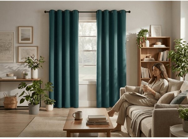 Modrozelena zavesa OXFORD 140x250 cm Za obesiti: Trak za nabiranje