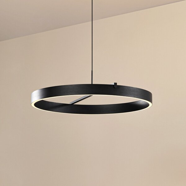 Lucande LED viseča svetilka Rovan, Ø 60 cm, črna, CCT, z možnostjo zatemnitve, zatemnjen, Črna, Dnevna soba / jedilnica, Kovina, Sodobni