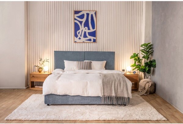 Modra oblazinjena zakonska postelja s prostorom za shranjevanje z letvenim dnom 180x200 cm Myra Bold – Bonami Selection