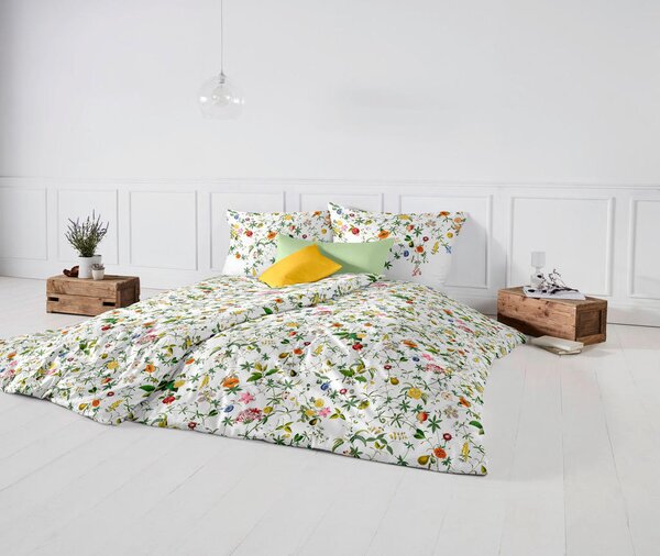 POSTELJNINA BED ART S 140/200 cm mako saten rumena, rdeča, bela, žadasto zelena