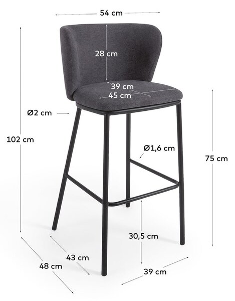 Temno sivi barski stol 102 cm Ciselia - Kave Home