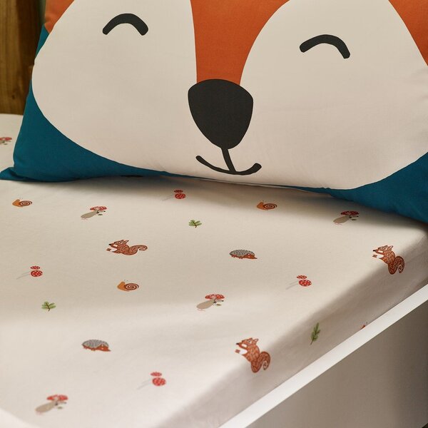 Bež napenjalna enojna otroška rjuha 90x190 cm Fox and Woodland Friends – Catherine Lansfield