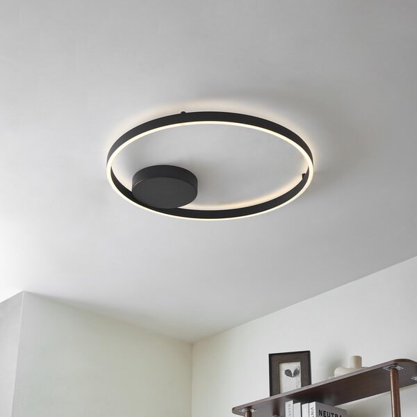 Lucande pametna LED-stropna svetilka Moise, črna, CCT, Tuya, zatemnjen, Črna, Dnevna soba / jedilnica, Aluminij, Sodobni