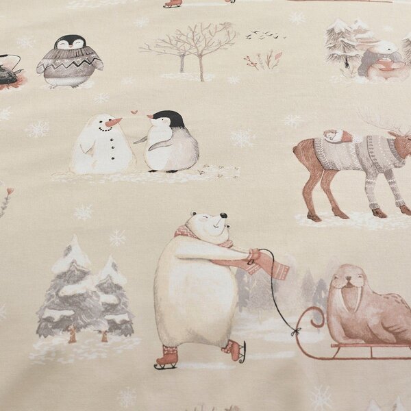 Bež posteljnina za zakonsko posteljo iz mikropliša 200x200 cm Winter Friends – Catherine Lansfield