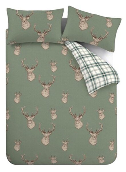 Zelena posteljnina za zakonsko posteljo 200x200 cm Stag Check – Catherine Lansfield