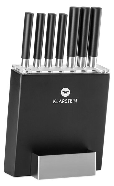 Klarstein Kitano, 8-delni set nožev z blokom za shranjevanje, 7 nožev, jeklo, luksuzni leseni blok