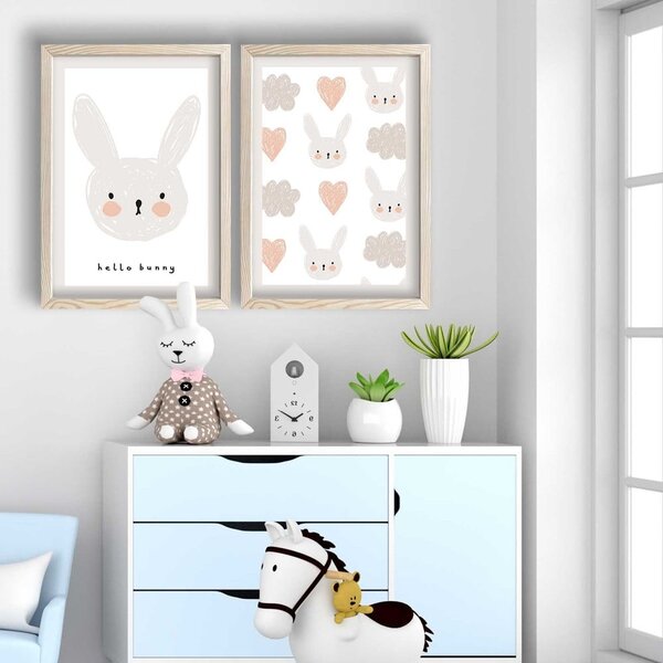 Otroške slike v kompletu 2 ks 38x53 cm Hello Bunny – Wallity