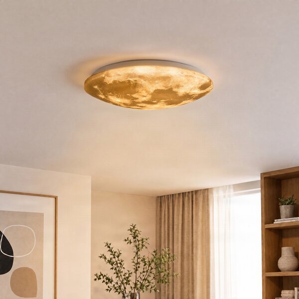 Trio Lighting LED stropna svetilka Lunar z daljinskim upravljalnikom 40cm, zatemnjen, Bela, Dnevna soba / jedilnica, Plastika, Sodobni