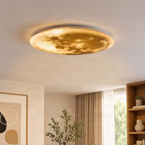 Trio Lighting LED stropna svetilka Lunar z daljinskim upravljalnikom 60cm, zatemnjen, Bela, Dnevna soba / jedilnica, Plastika, Sodobni