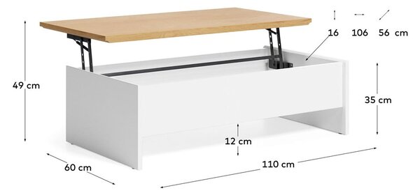 Bela/naravna mizica v hrastovem dekorju 60x110 cm Abilen – Kave Home