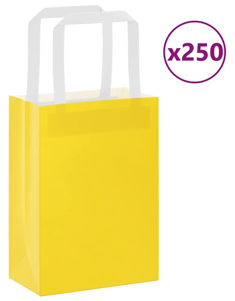 VidaXL Papirnate vrečke 250 kosov z ročaji rumena 15x8x21 cm