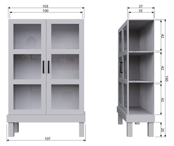 Svetlo siva vitrina iz masivnega bora 107x160 cm Bonk – Basiclabel