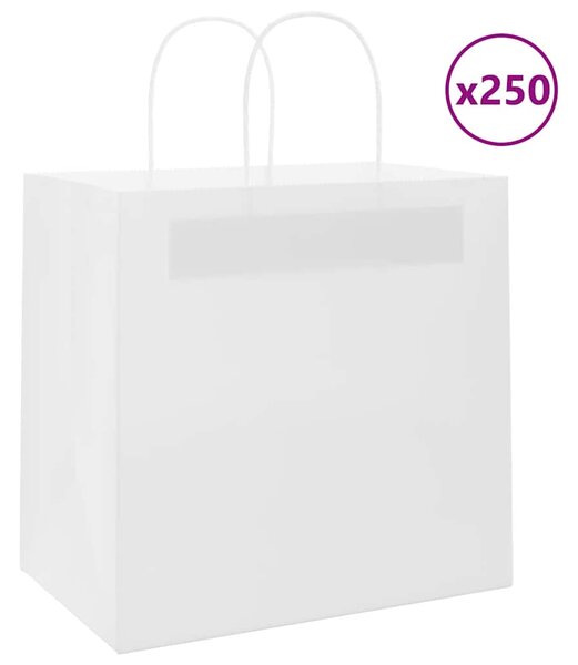 VidaXL Papirnate vrečke 250 kosov z ročaji bela 26x17x25 cm