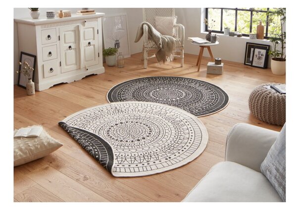 Črna-krem zunanja preproga NORTHRUGS Porto, ⌀ 140 cm