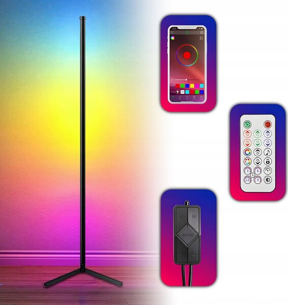 LED RGB kotna talna svetilka 132cm APP + daljinski upravljalnik Rainbow 3D