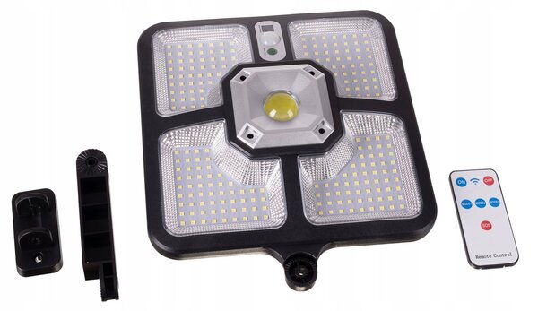 Solarna cestna 220 SMD+15 COB LED svetilka s PIR sezorjem črna + daljinec