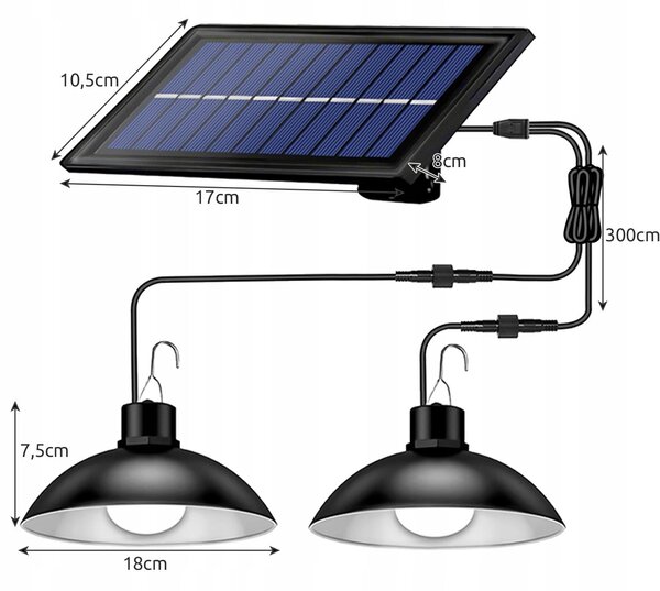 2x solarna viseča 80W LED svetilka hladno bela 3600mAh IP44