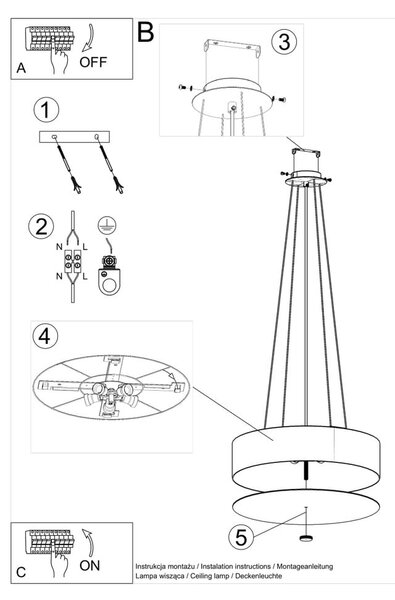 Bela viseča svetilka s tekstilnim senčnikom ø 50 cm Herra – Nice Lamps