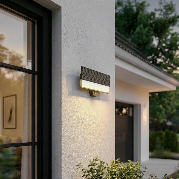 Lucande LED zunanja stenska svetilka Melira, senzor, antracit, IP65, Črna, Aluminij, Sodobni