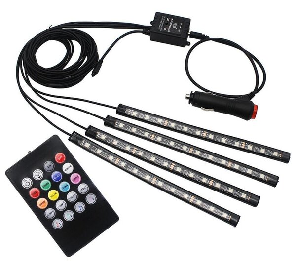 4x Glasbena LED RGB svetilka za osvetlitev notranjosti vozil 12V + daljinski upravljalnik