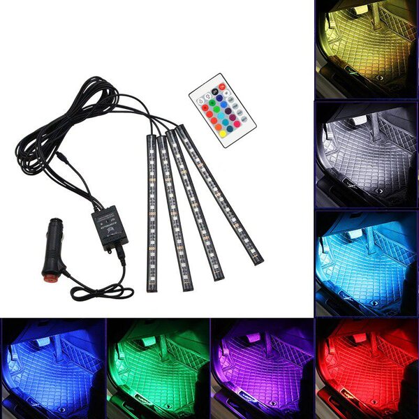 4x Glasbena LED RGB svetilka za osvetlitev notranjosti vozil 12V + daljinski upravljalnik