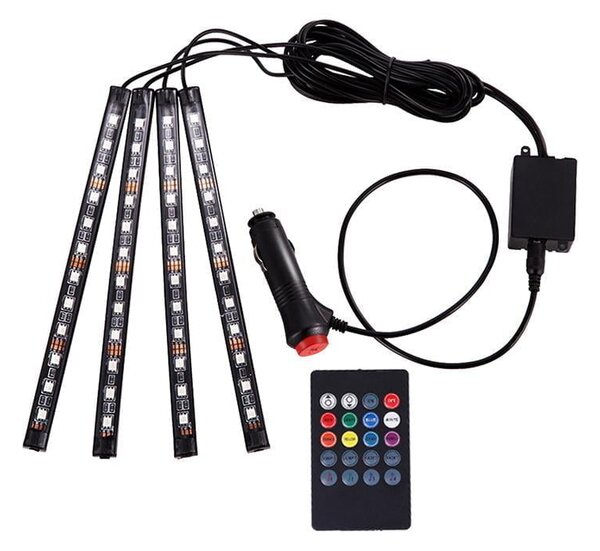 4x Glasbena LED RGB svetilka za osvetlitev notranjosti vozil 12V + daljinski upravljalnik