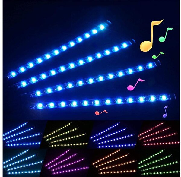4x Glasbena LED RGB svetilka za osvetlitev notranjosti vozil 12V + daljinski upravljalnik