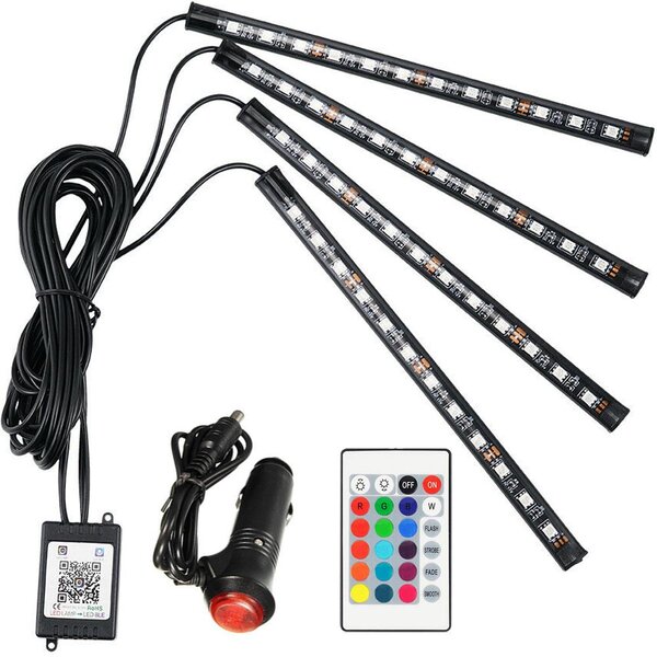 4x Glasbena LED RGB svetilka za osvetlitev notranjosti vozil 12V + daljinski upravljalnik