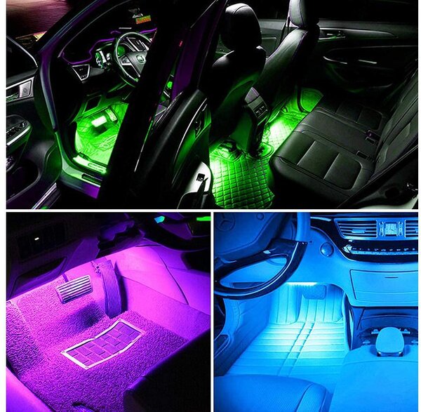 4x Glasbena LED RGB svetilka za osvetlitev notranjosti vozil 12V + daljinski upravljalnik