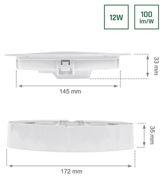 2v1 12W LED panel nadometni ali vgradni 4000K 1200lm