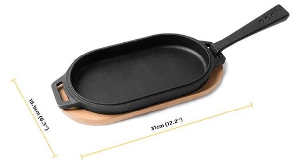 Litoželezna ponev Ooni Sizzler (24,7 x 14,3 x 2,6 cm z lesenim podstavkom)