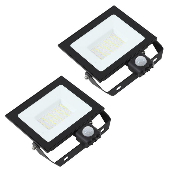 PRIOS Prios LED zunanji reflektor Maikel, 50 W, kovina, senzor, komplet 2 kosov, Črna, Aluminij, Sodobni
