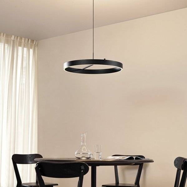Lucande LED viseča svetilka Rovan, Ø 60 cm, črna, CCT, z možnostjo zatemnitve, zatemnjen, Črna, Dnevna soba / jedilnica, Kovina, Sodobni