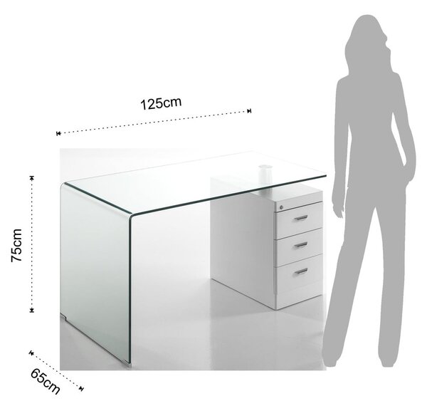 Pisalna miza s stekleno mizno ploščo 65x125 cm Bow – Tomasucci